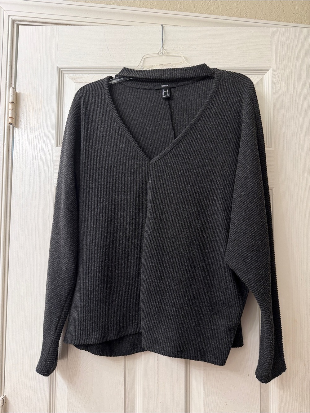 Forever 21 Charcoal V-Neck Ribbed Sweater